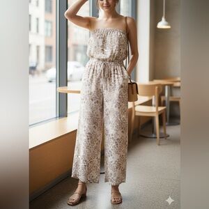 Olivaceous Floral Strapless Jumpsuit Size Small